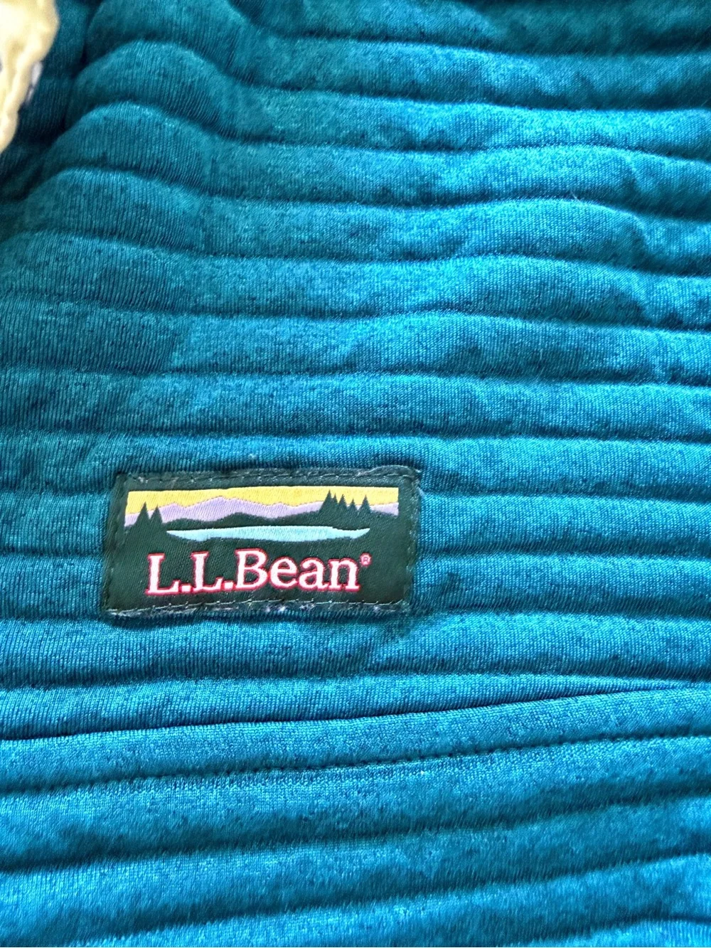 L.L.Bean Women’s Large Teal Ribbed Fleece Snap Pullover Yellow Trim Outdoors